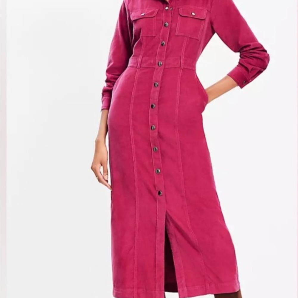 LOFT Pink Corduroy Shirt Dress
